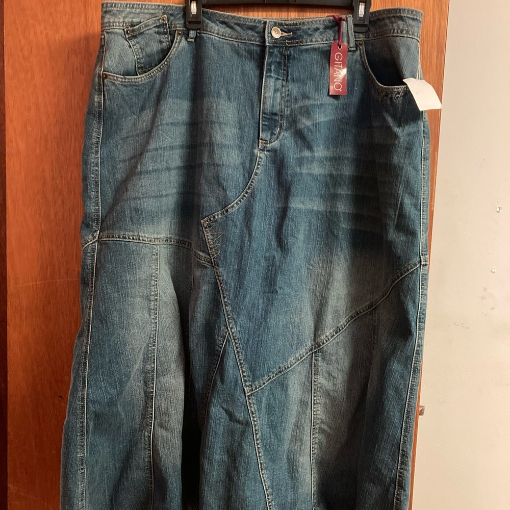 Gitano Womens Blue Patchwork Denim Jean Skirt sz. 24W
